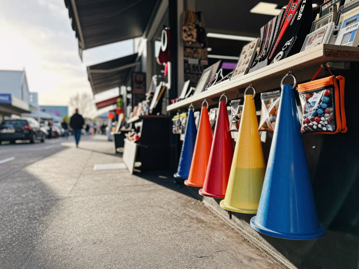 Puppy Training Cones at Dawn Jewelry Counter in at a jewelry counter inside a covered bazaar near Christchurch