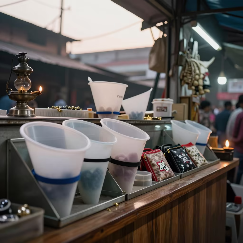 Puppy Training Ring Setup at Kolkata Jewelry Counter in at a jewelry counter inside a covered bazaar in College Street, Kolkata
