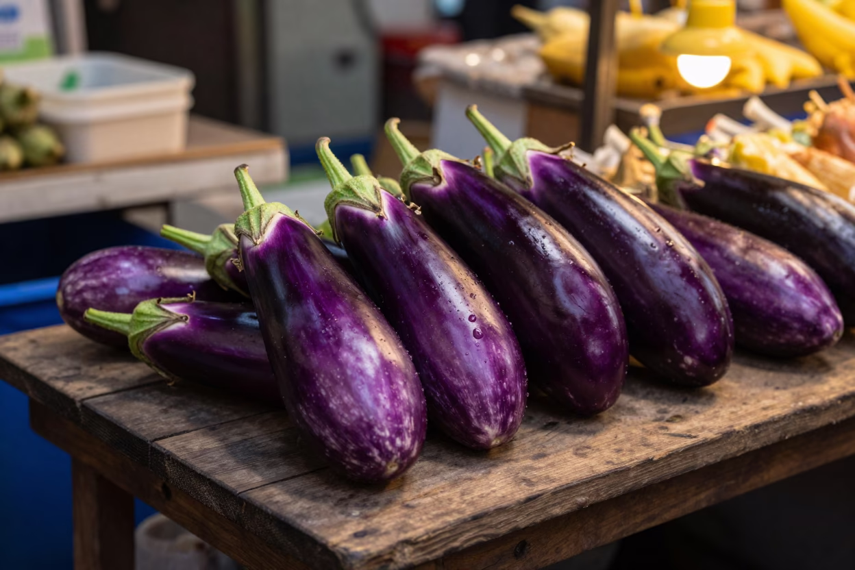 Purple Eggplants in Taipei in in Taipei, Taiwan