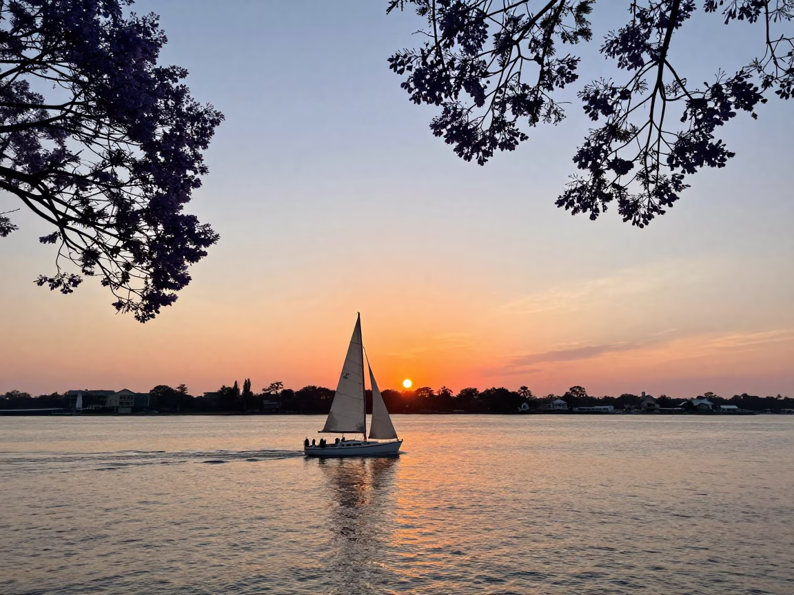 Purple Jacaranda in Charleston at As The Sun Drops Toward The Horizon in in Charleston, South Carolina, United States