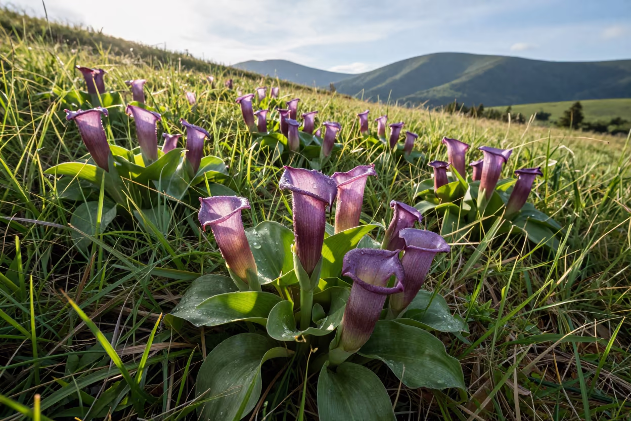 Purple Pitcher Plants on Astoria Hillside in on a hillside near Astoria, New York