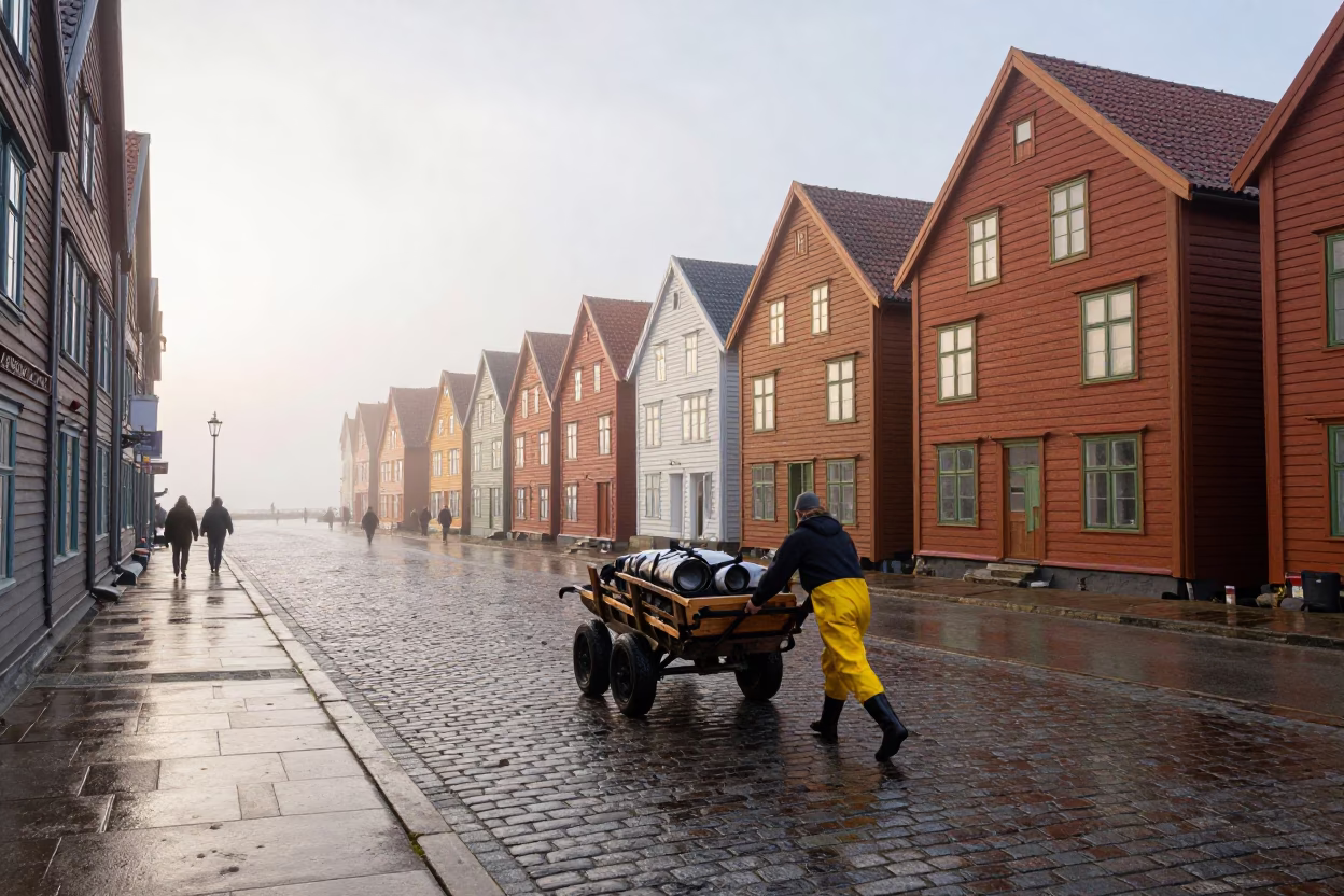 Pushing Cart in Bergen in in Bergen, Norway