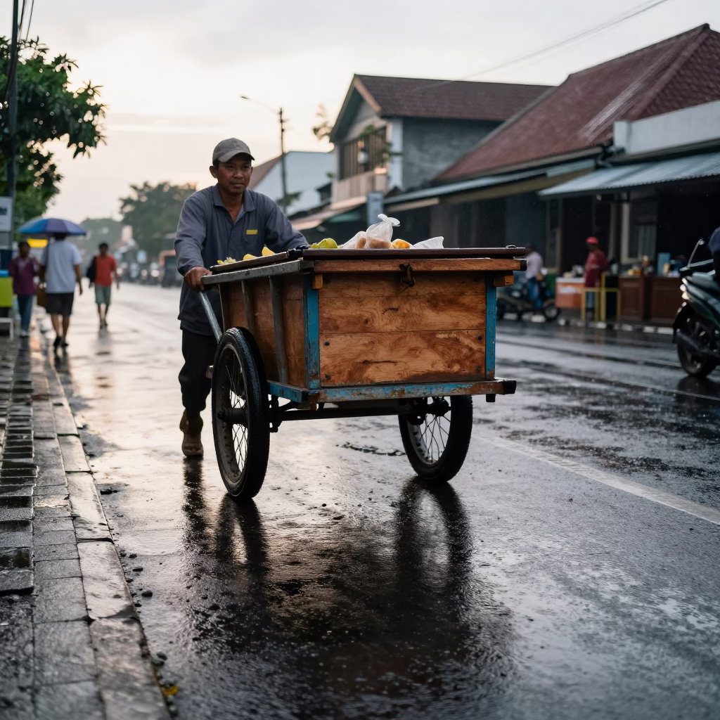 Pushing Cart in Denpasar in in Denpasar, Indonesia