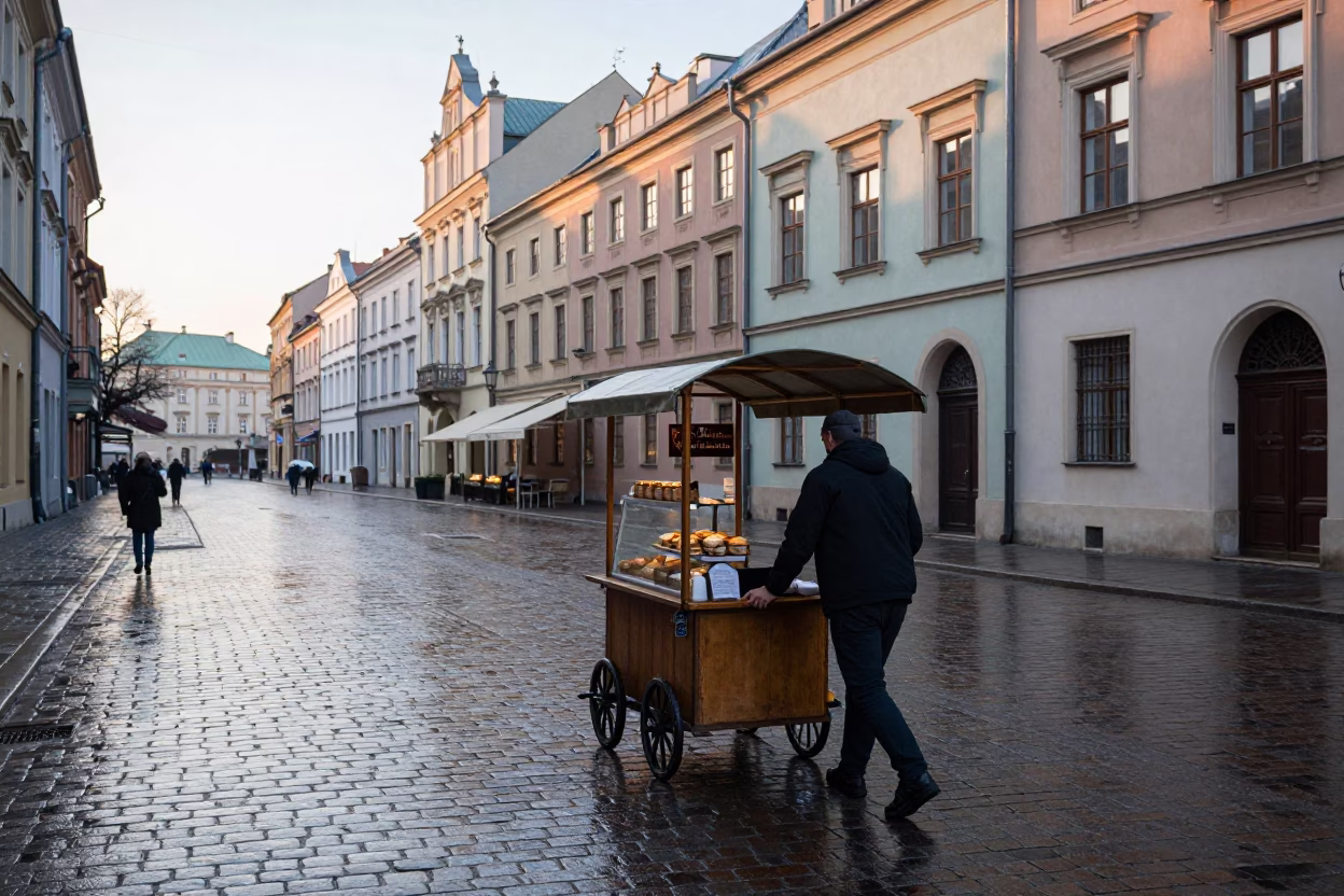 Pushing Cart in Krakow in in Krakow, Poland