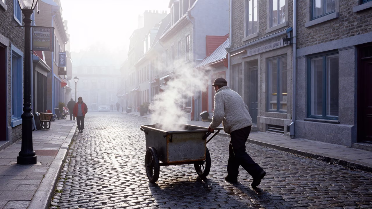 Pushing Cart in Quebec City in in Quebec City, Quebec, Canada