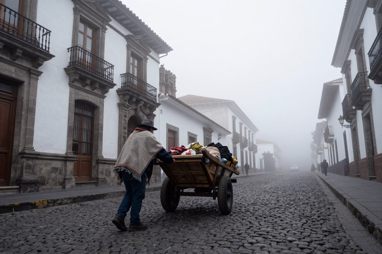 Pushing Cart in Quito in in Quito, Ecuador