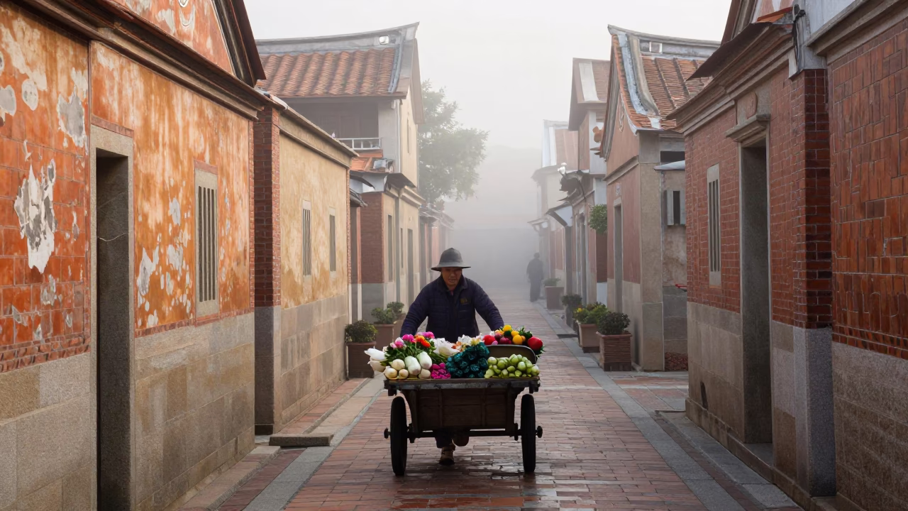 Pushing Cart in Tainan in in Tainan, Taiwan