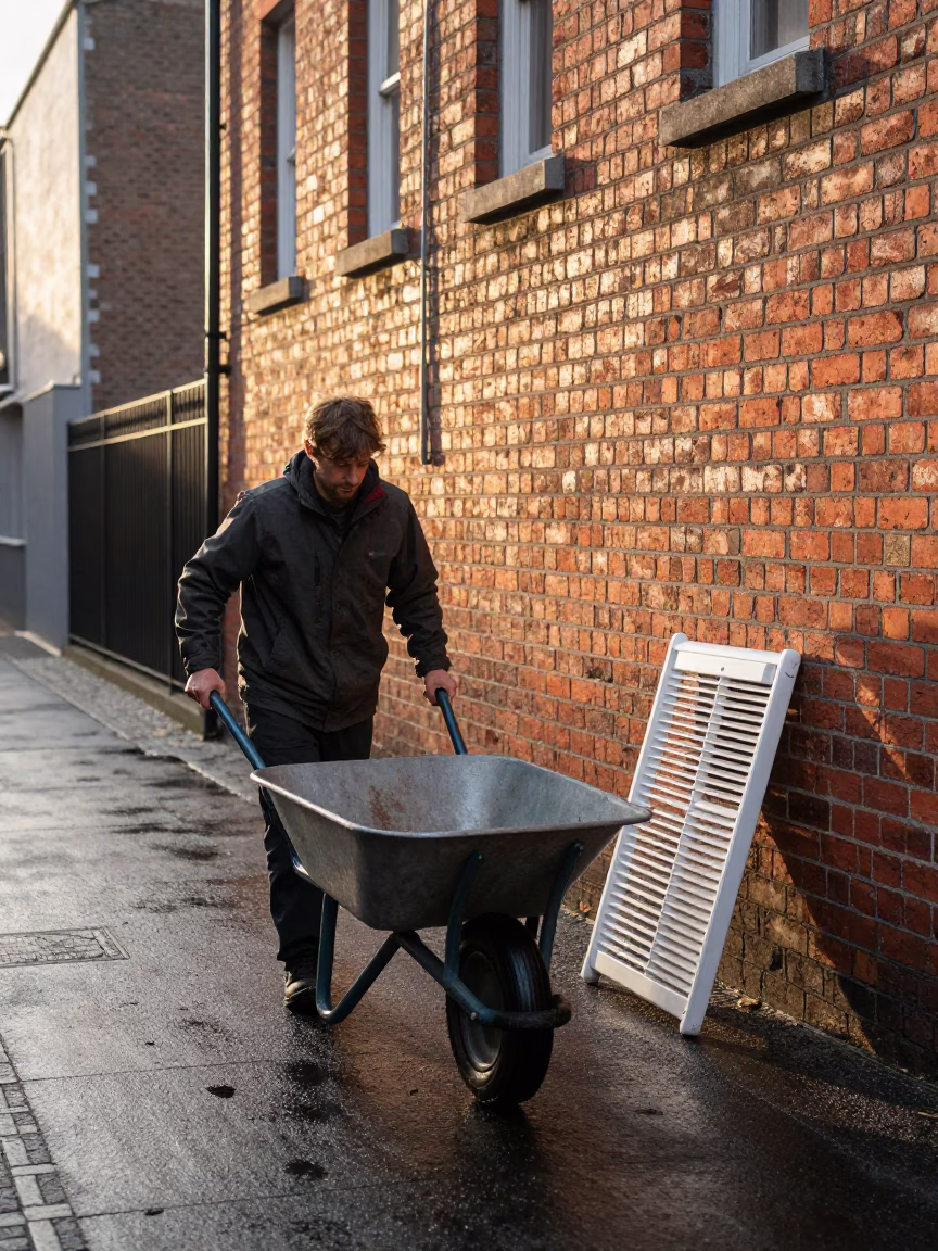 Pushing Wheelbarrow in Dublin in in Dublin, Ireland