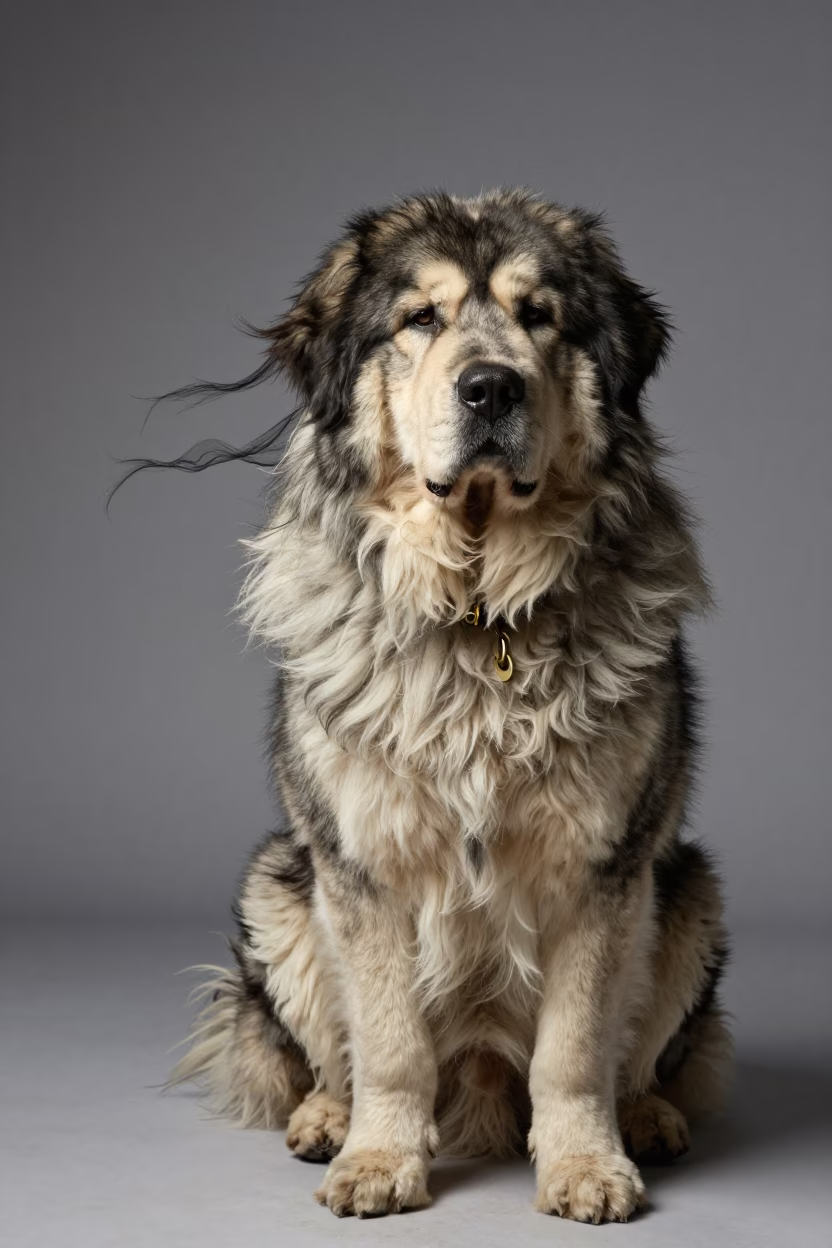 Pyrenean Mastiff Portrait in Mexico City Studio in in a quiet portrait studio with a plain backdrop and eye-level framing near Condesa, Mexico City