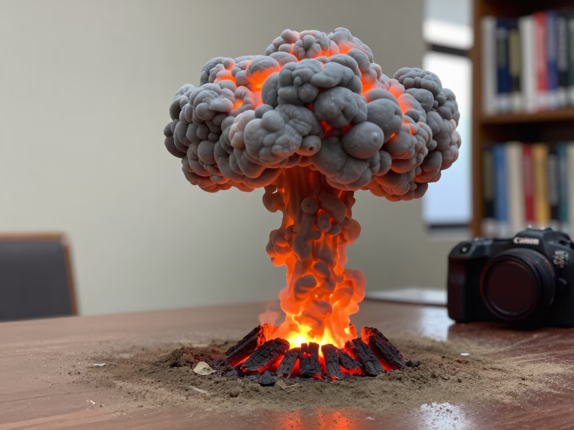 Pyrocumulonimbus Tower Model on Library Table in on a dusty library table near Riyadh