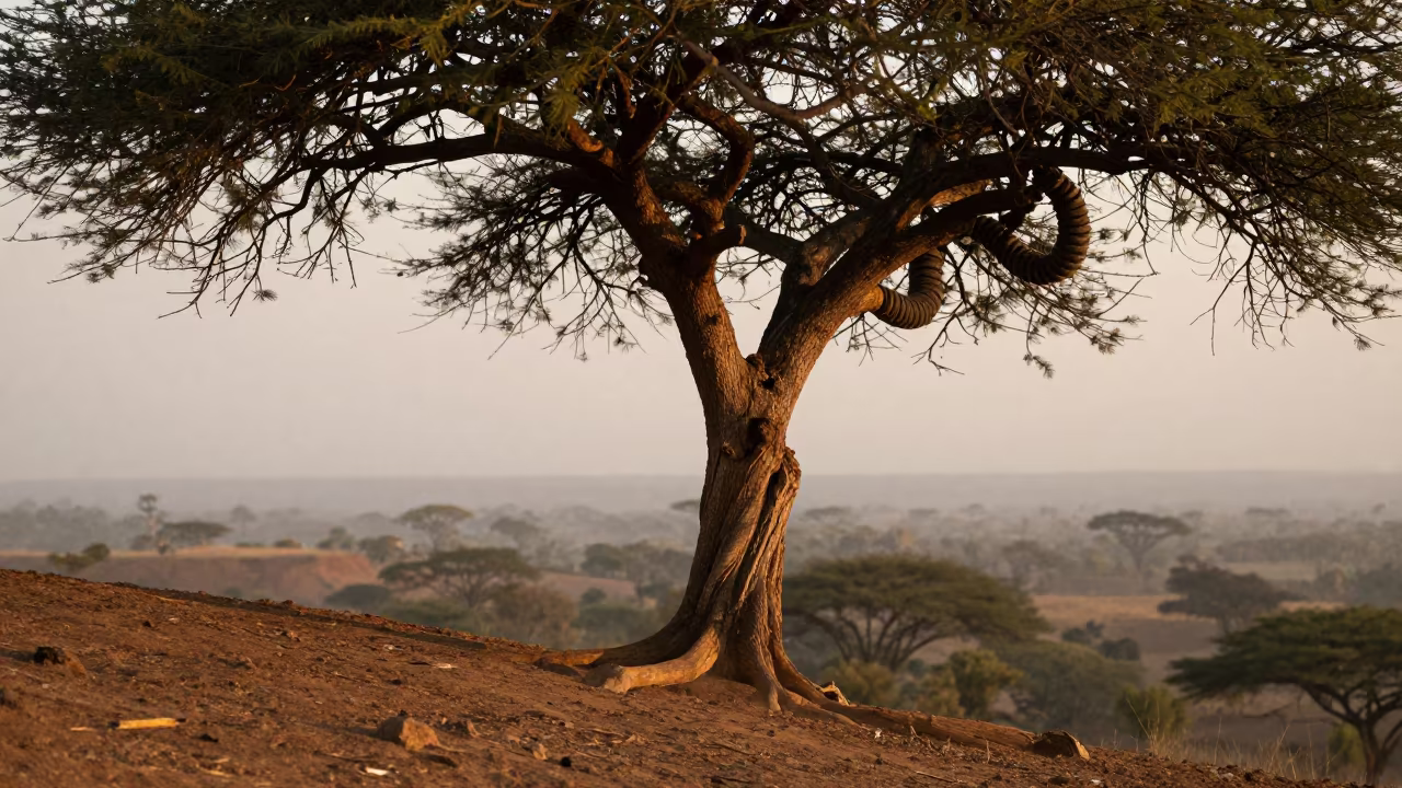 Python Coiled in Fig Tree Ridge Lusaka in on a wind-scoured ridge near Lusaka