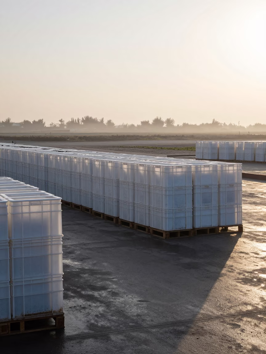 Qatar Winter Dawn Poultry Crates Loading Dock in at a stockyard loading ramp in Qatar