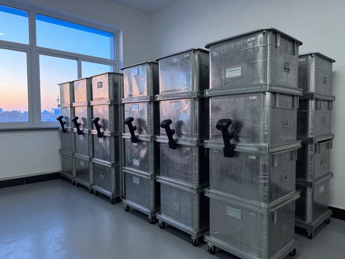 Qingdao Depot Route Bins at Dawn Light in inside a chilled distribution bay in Qingdao