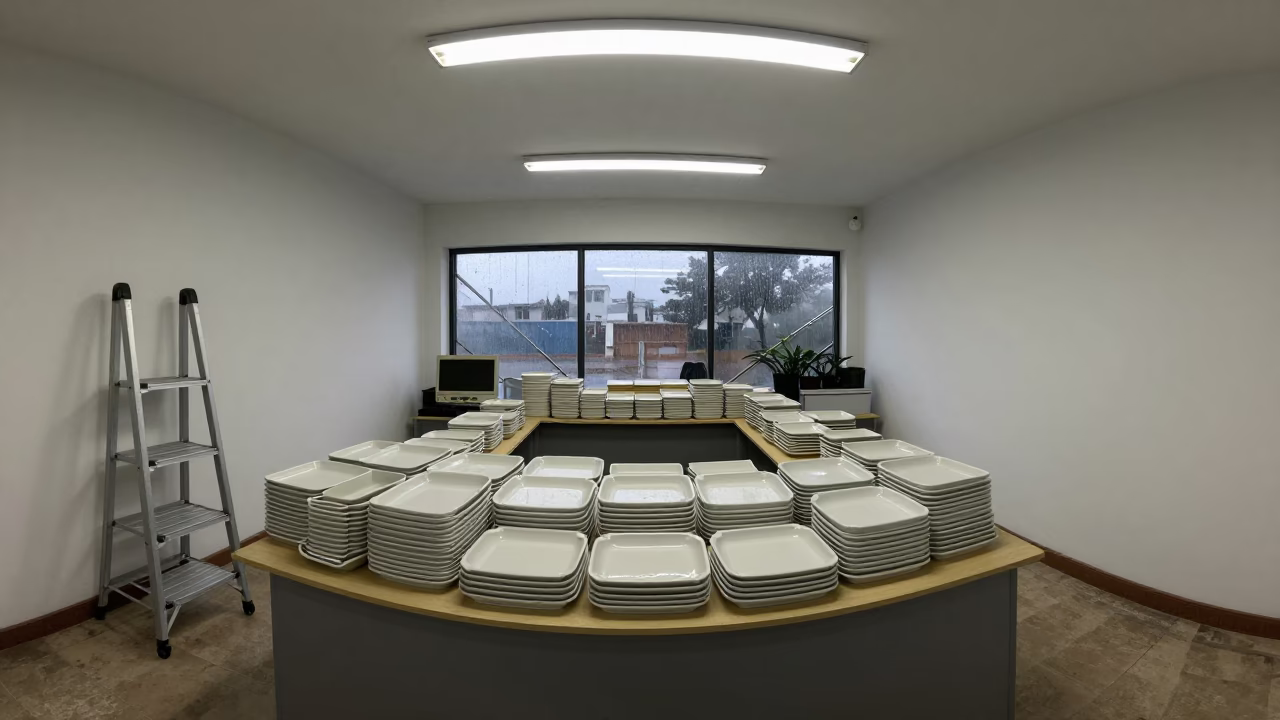 Qingdao Garden Center Checkout With Ceramic Trays in at a checkout lane under flat store light near Qingdao