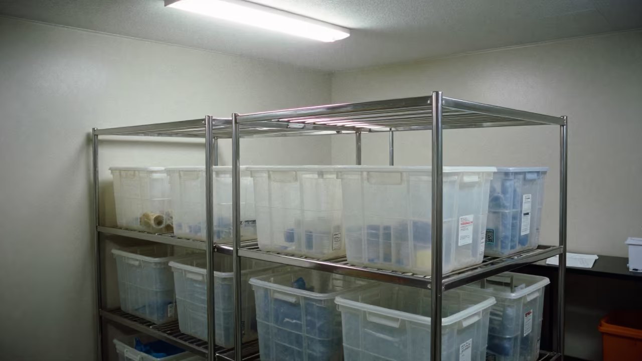 Quarantine Rack With Totes In Dispatch Office in inside a dispatch office above the dock in Nis