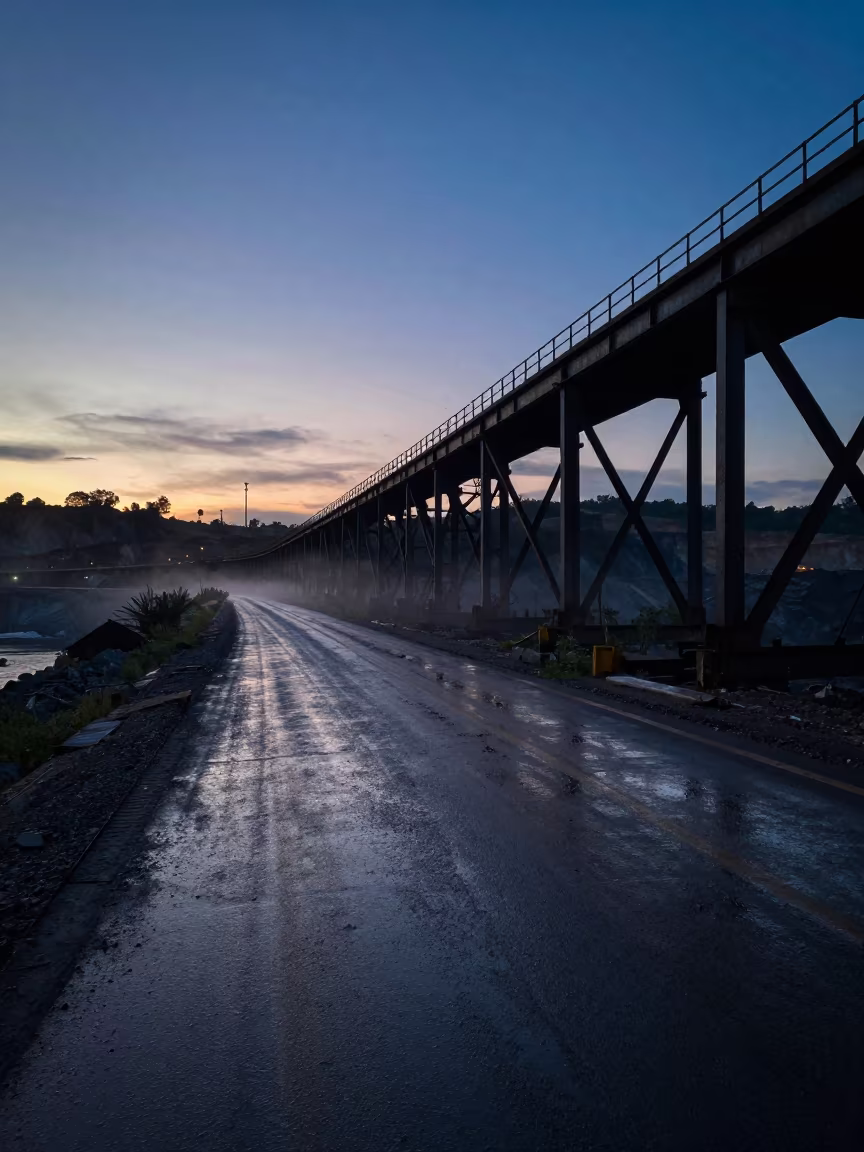 Quarry Road Indigo Twilight After Rain Thane in beside exposed structural steel near Thane