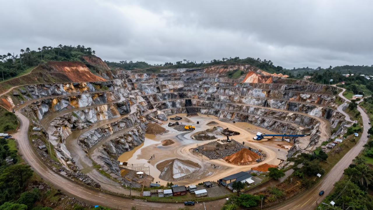 Quarry Rock Layers Drone View Rio in near Rio de Janeiro