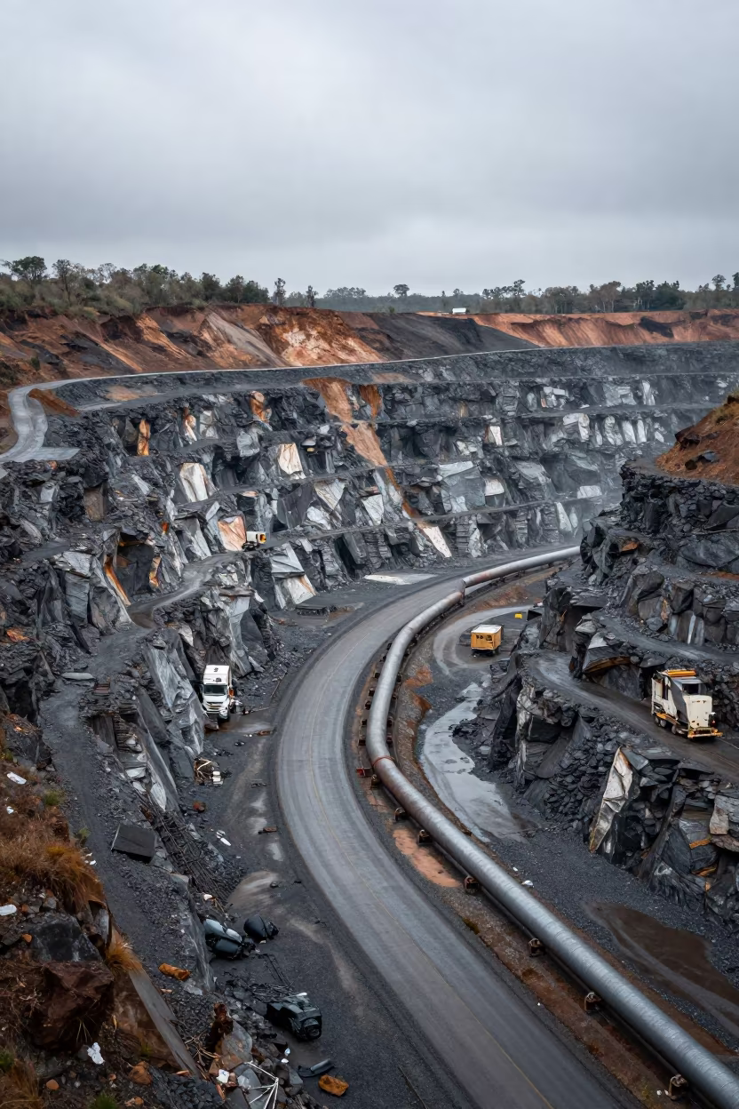 Quarry Rock Layers Near Victoria Falls Service Road in along a service road lined with pipes near Victoria Falls