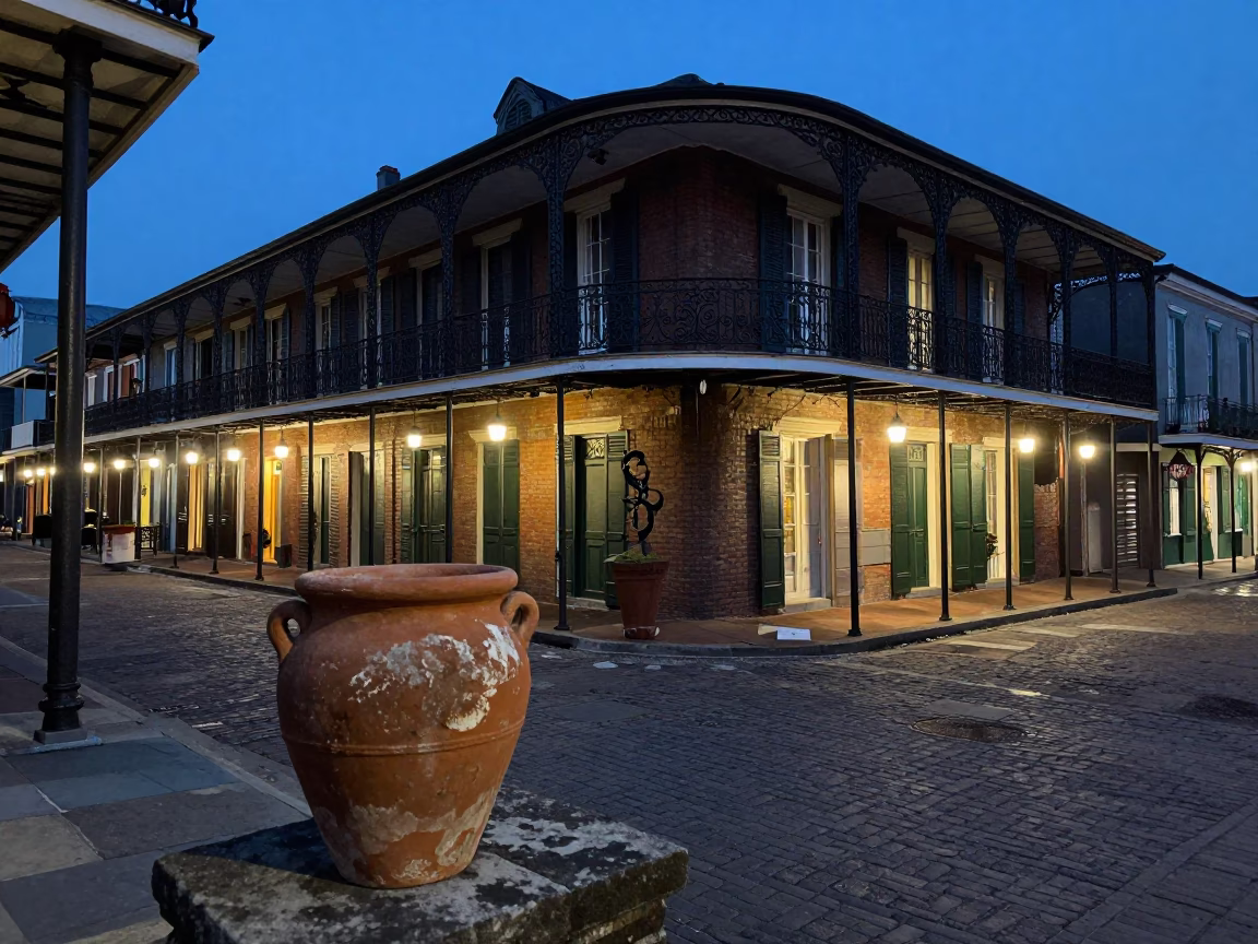 Quarter Balcony at Blue Hour in New Orleans in in New Orleans, Louisiana, United States