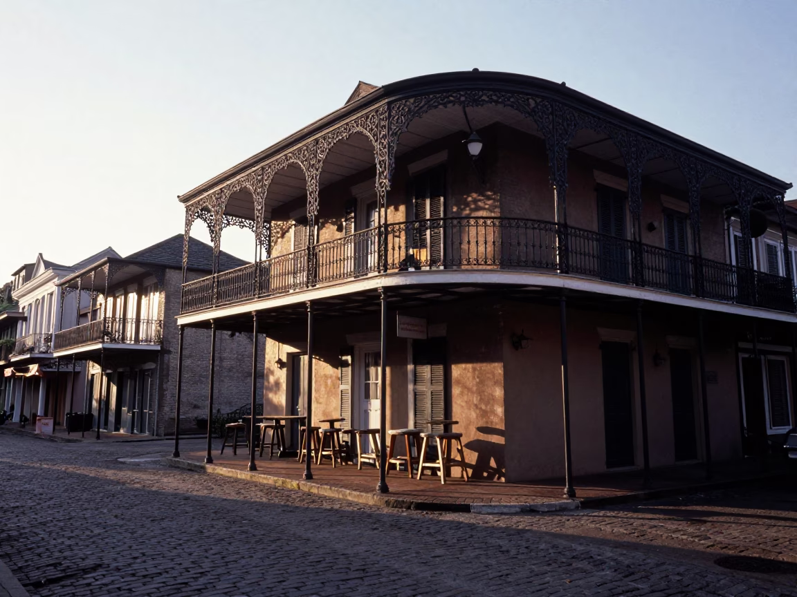 Quarter Balcony in New Orleans at First Light Of Dawn in in New Orleans, Louisiana, United States
