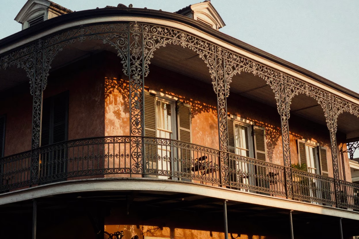 Quarter Balcony in New Orleans at Honeyed Evening Light in in New Orleans, Louisiana, United States