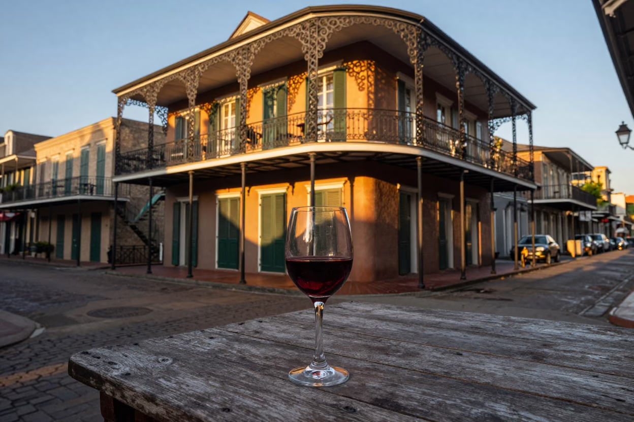 Quarter Balcony in New Orleans at Sunset Light in in New Orleans, Louisiana, United States