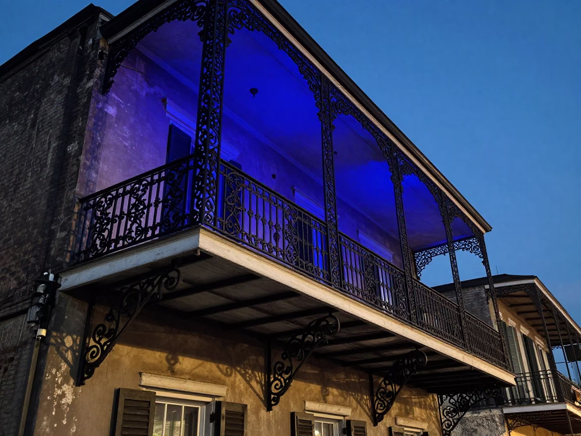 Quarter Balcony in New Orleans at The Last Blue Light Of Evening in in New Orleans, Louisiana, United States