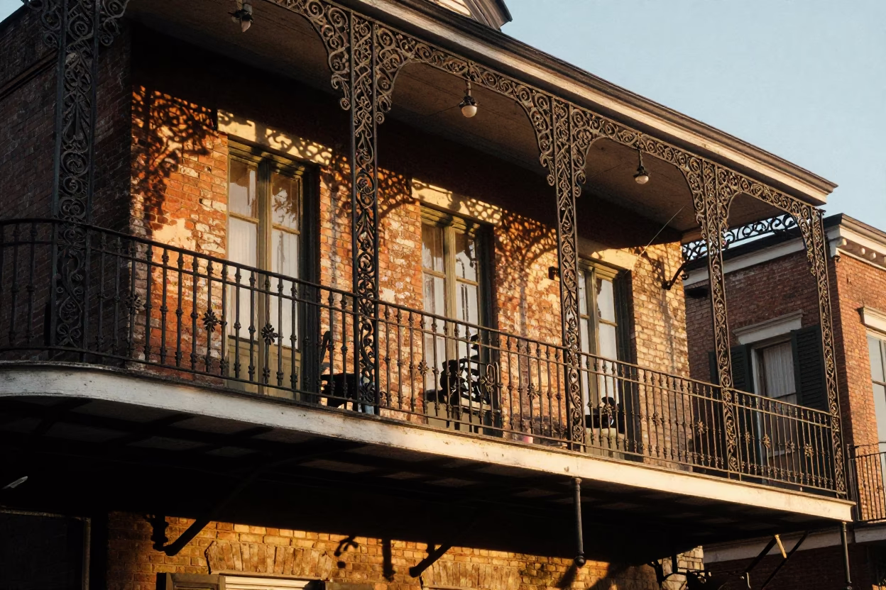 Quarter Balcony in New Orleans at The Late Afternoon Light in in New Orleans, Louisiana, United States