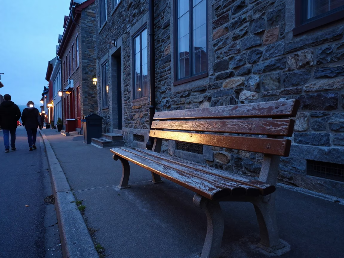 Quebec City Blue Hour Street Scene with Condensation and Brush Details in in Quebec City, Quebec, Canada