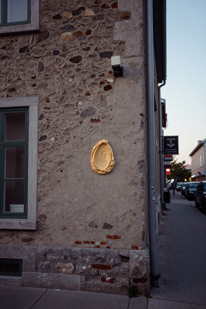 Quebec City Dawn Rust on Plaster Wall and Hummus Spread in in Quebec City, Quebec, Canada
