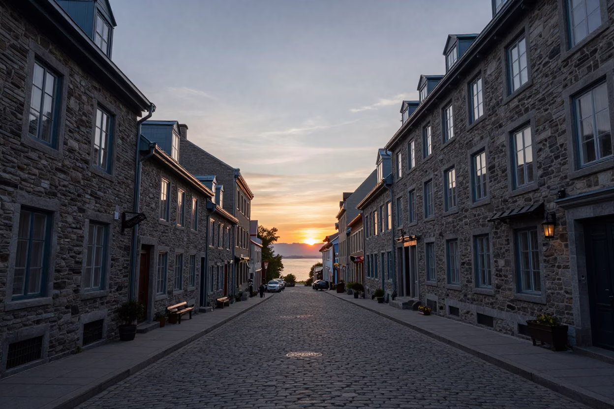 Quebec City Hour Sunset at As The Sun Drops Toward The Horizon in in Quebec City, Quebec, Canada