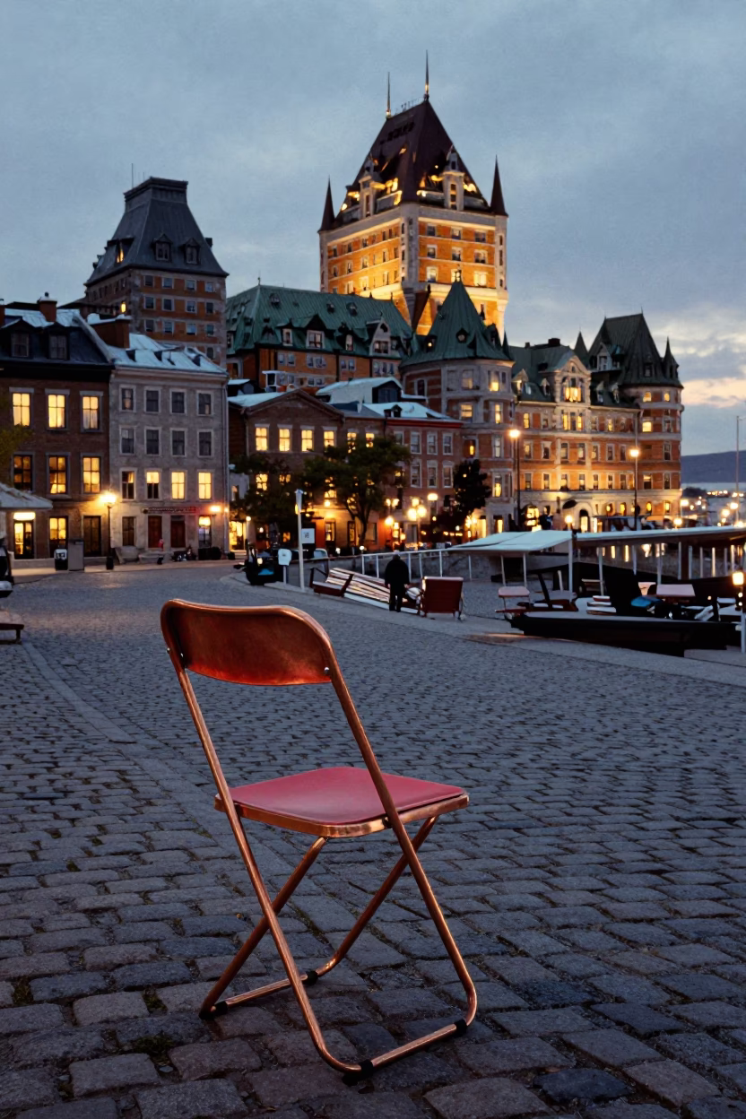 Quebec City Old Port Before Dusk Copper Light Folding Chair in in Quebec City, Quebec, Canada