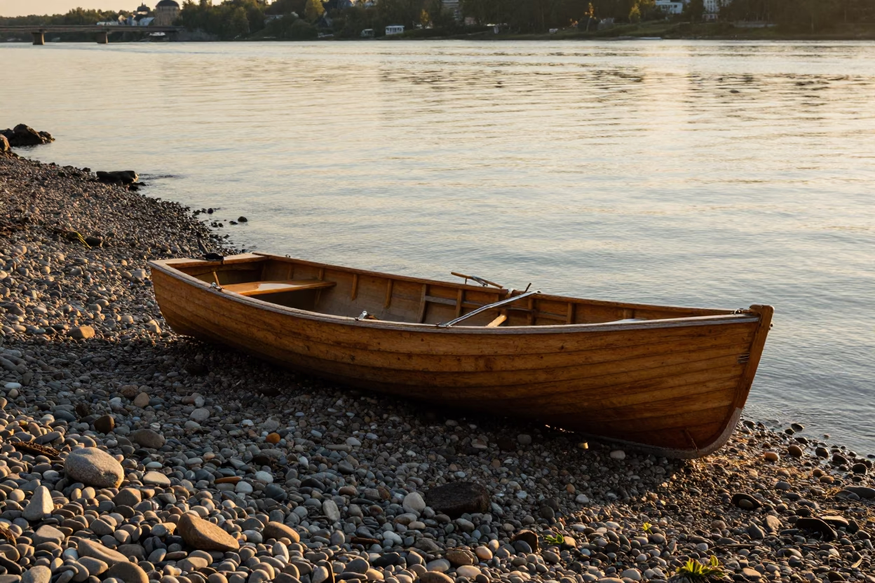 Quebec City Old Port Golden Hour Rowboat Pebble Beach Candid Moment in in Quebec City, Quebec, Canada