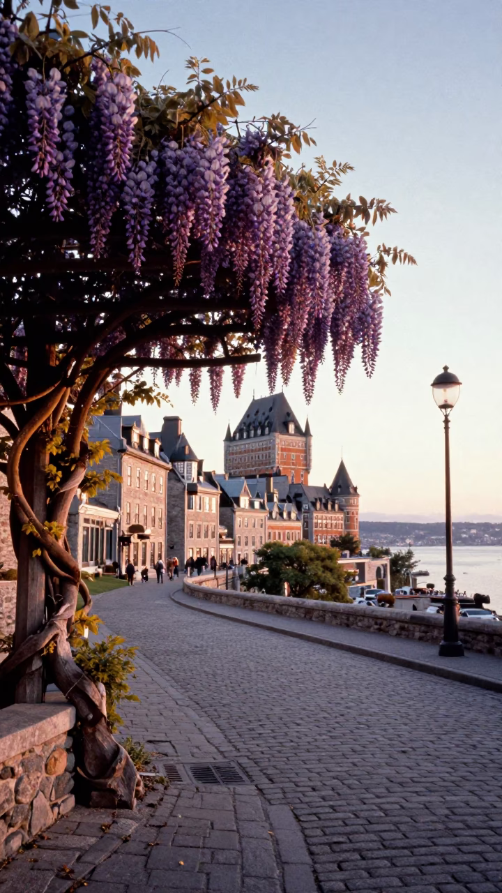 Quebec City Old Port Sunrise with Wisteria Tunnel and Latch Detail in in Quebec City, Quebec, Canada