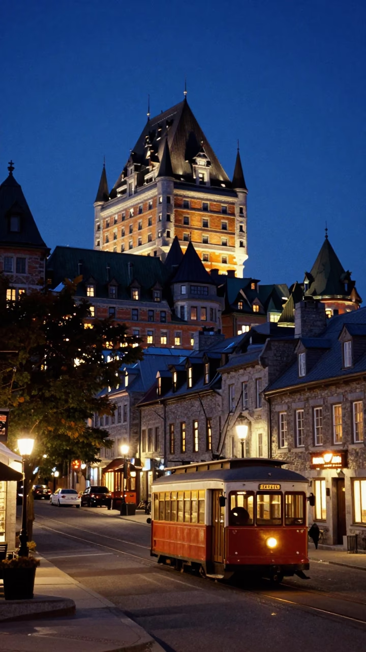 Quebec City Old Town at Midnight Light in in Quebec City, Quebec, Canada