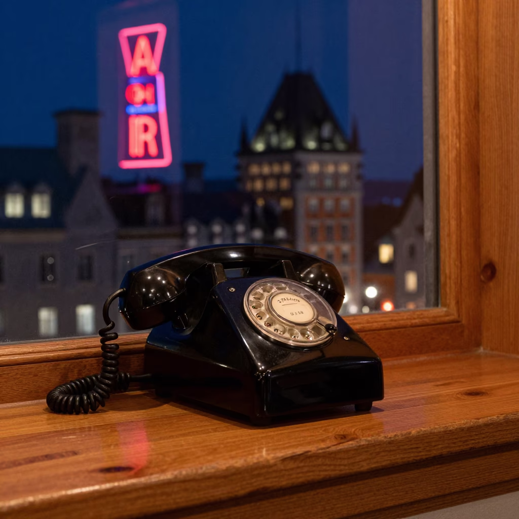 Quebec City Sign Reflections at The Deepest Night Sky Light in in Quebec City, Quebec, Canada