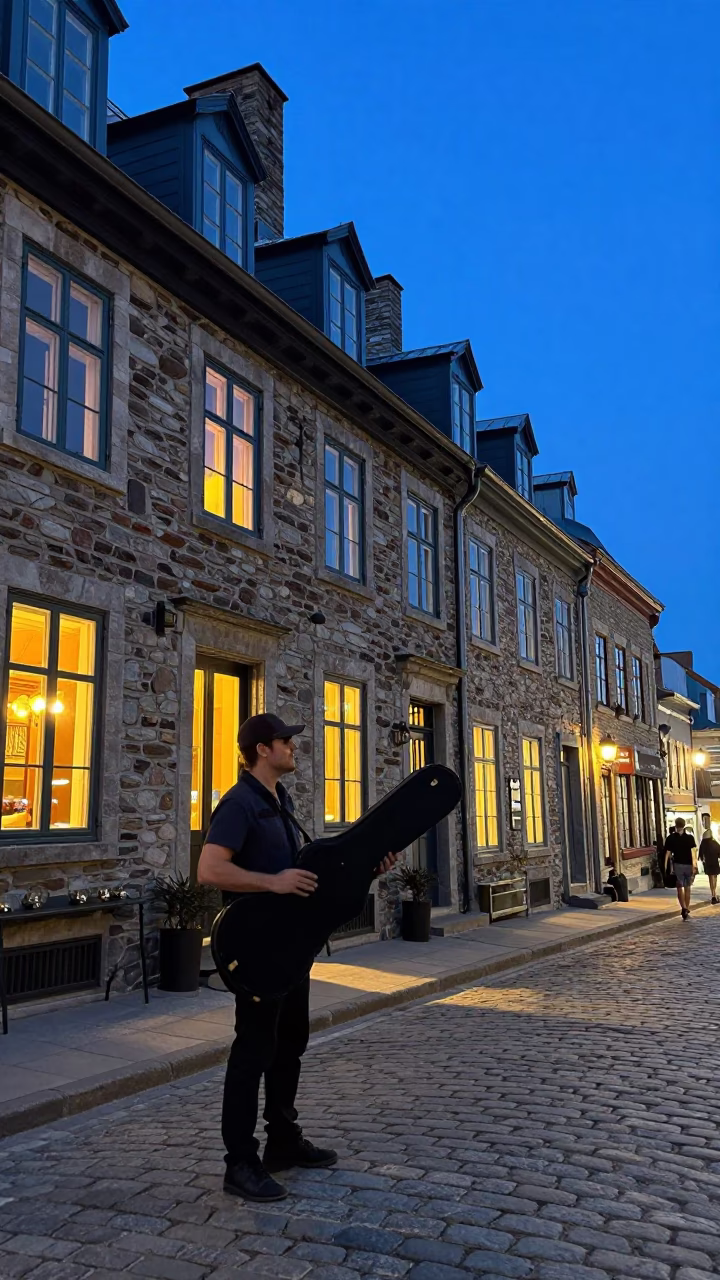 Quebec City Stone Architecture at Blue Hour in in Quebec City, Quebec, Canada