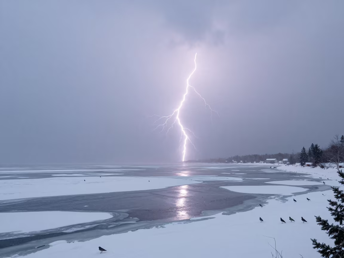 Quebec Thunder Snow Storm Midday Fog in through low marine fog in Quebec
