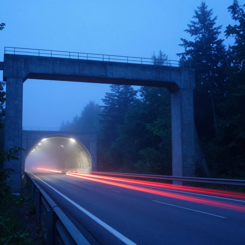Quebec Tunnel Tail Light Trails Blue Evening in in Quebec