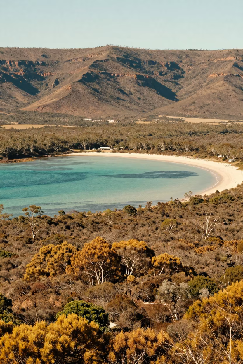 Queensland Atoll View Turquoise Lagoon Dry Season in from a ridge above layered foothills in Queensland