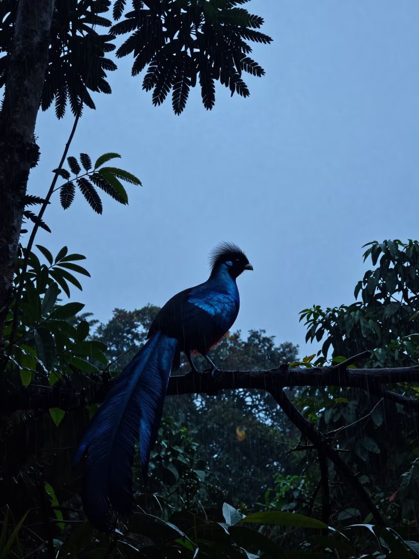 Resplendent Quetzal Silhouette in Guangdong Rain in in Guangdong