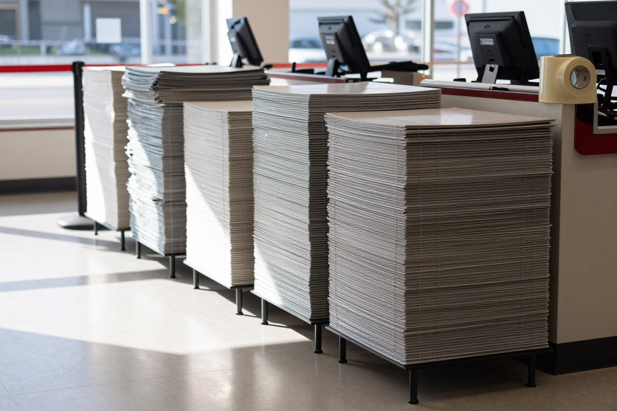 Queue Barrier Base Stack in Retail Checkout in at a checkout lane under flat store light near Gold Coast