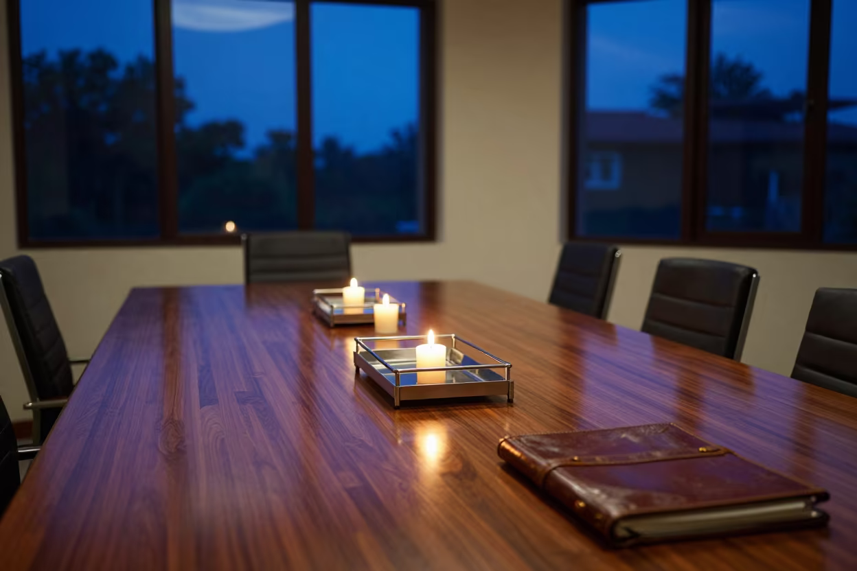 Queue Stanchion Caddy Boardroom Mysore Blue Hour in at a boardroom table before a meeting in Mysore