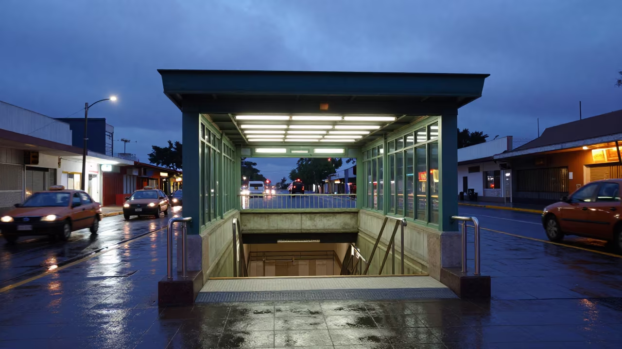 Quevedo Subway Stair Taxi Reflections in outside a metro entrance in Quevedo