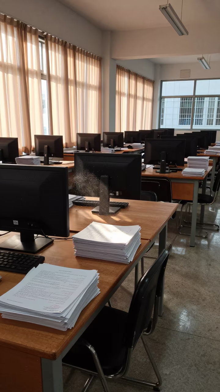 Quezon City School Corridor Essays Light in in a computer lab before lessons in Quezon City