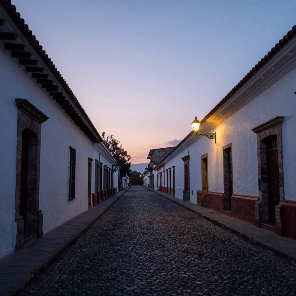 Quiet Colonial Street in Pre-Dawn Quito Ecuador Before Sunrise in in Quito, Ecuador