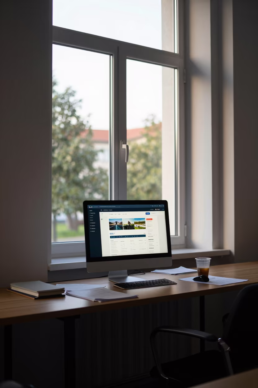 Quiet Coworking Desk in Opole Late Afternoon Light in inside a coworking floor in Opole