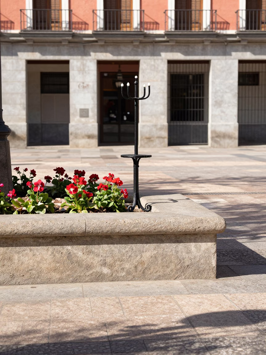 Quiet Plaza in Madrid at Flat Noon Light in in Madrid, Spain