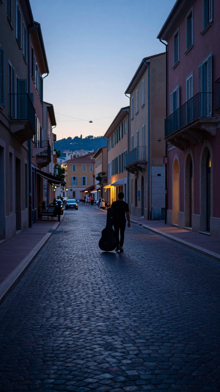 Quiet Pre-Dawn Streets of Nice France Before Sunrise in in Nice, France