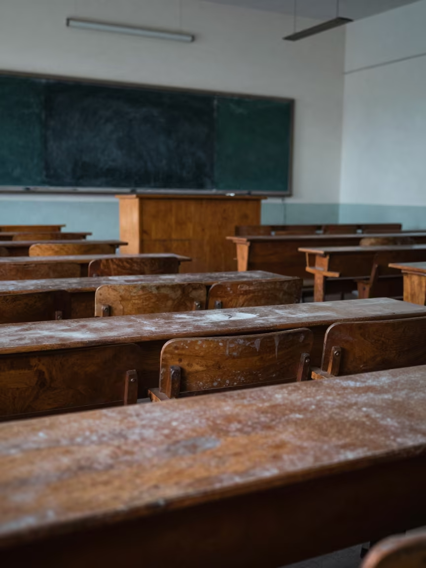 Quiet University Lecture Hall With Tiered Seats in in a woodshop classroom in Pune
